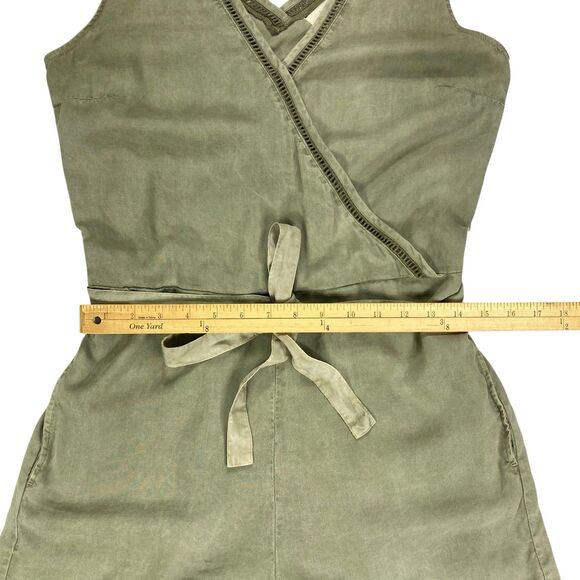Anthropologie Cloth & Stone Romper Womens S Green Burlingame Wrap Beachy Jumper - Picture 11 of 16